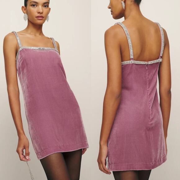 Reformation Pia Velvet Dress in Sugar Plum Pink - Picture 2 of 12